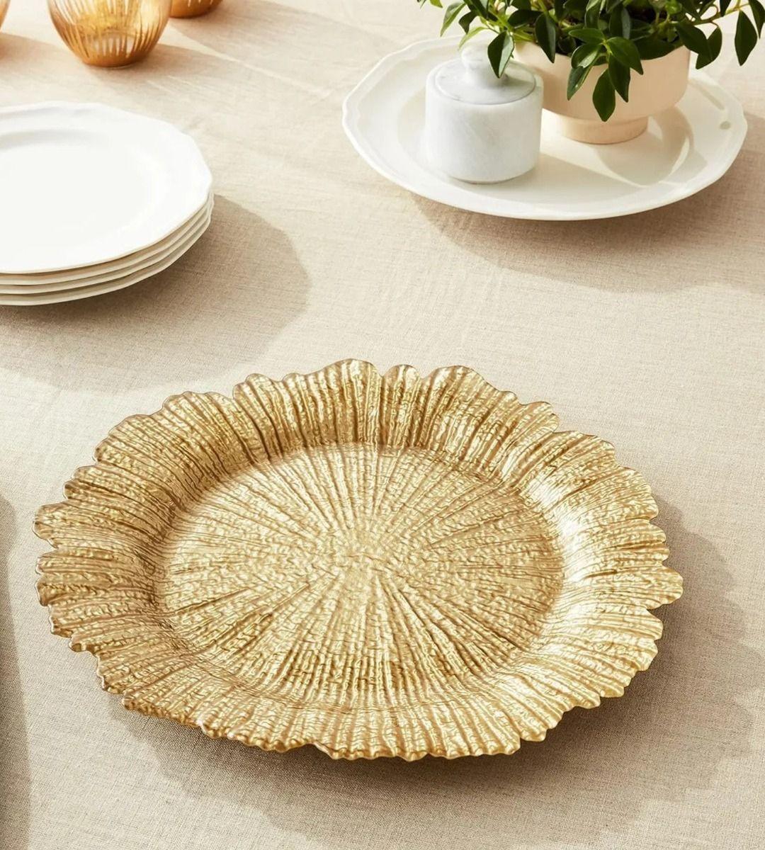 Set 3 Plato Redondo Dorado Arrecife Mesa Decorativo Jhn-9