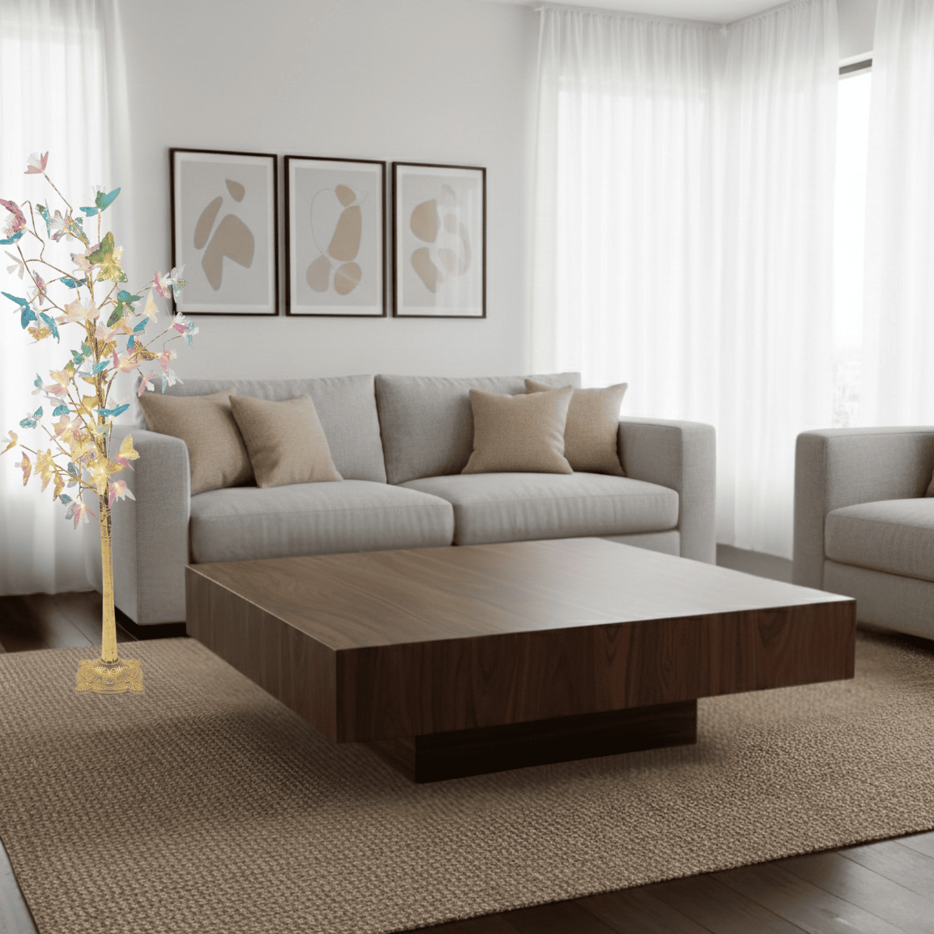 Lámpara Pie Arbol Mariposas Luz Cálida Ambiente ALJ-3