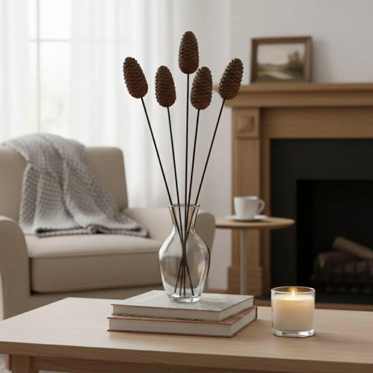 Set 5 Varas Piñas Decorativas Adorno Natural Hogar AJ-7