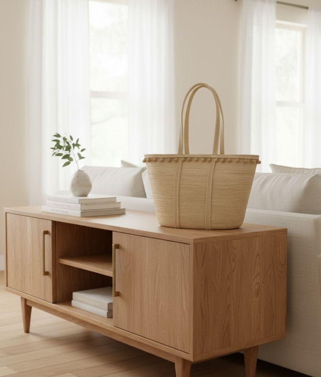 Cartera Moderna Bolso Casual Pompones Asas Largas Jhn-5