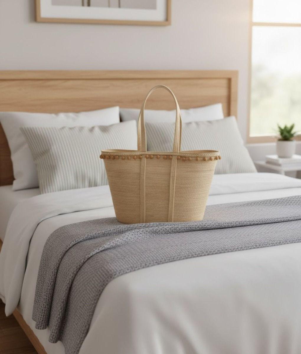 Cartera Moderna Bolso Casual Pompones Asas Largas Jhn-9