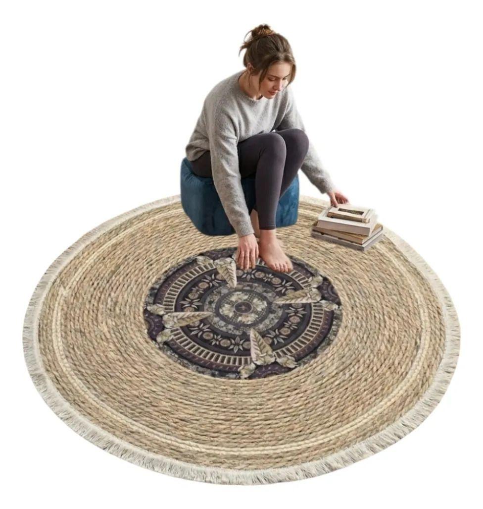 Alfombra Elegante Bohemio Chic Flecos Diseño Medallón ALJ-1
