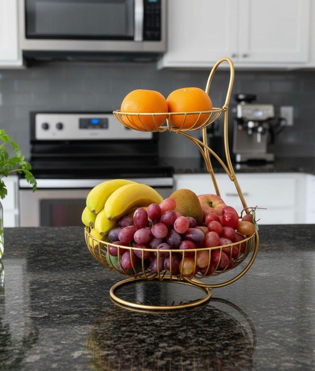 Frutero Decorativo Cesto Frutas Dos Niveles Mostrador Jhn-5