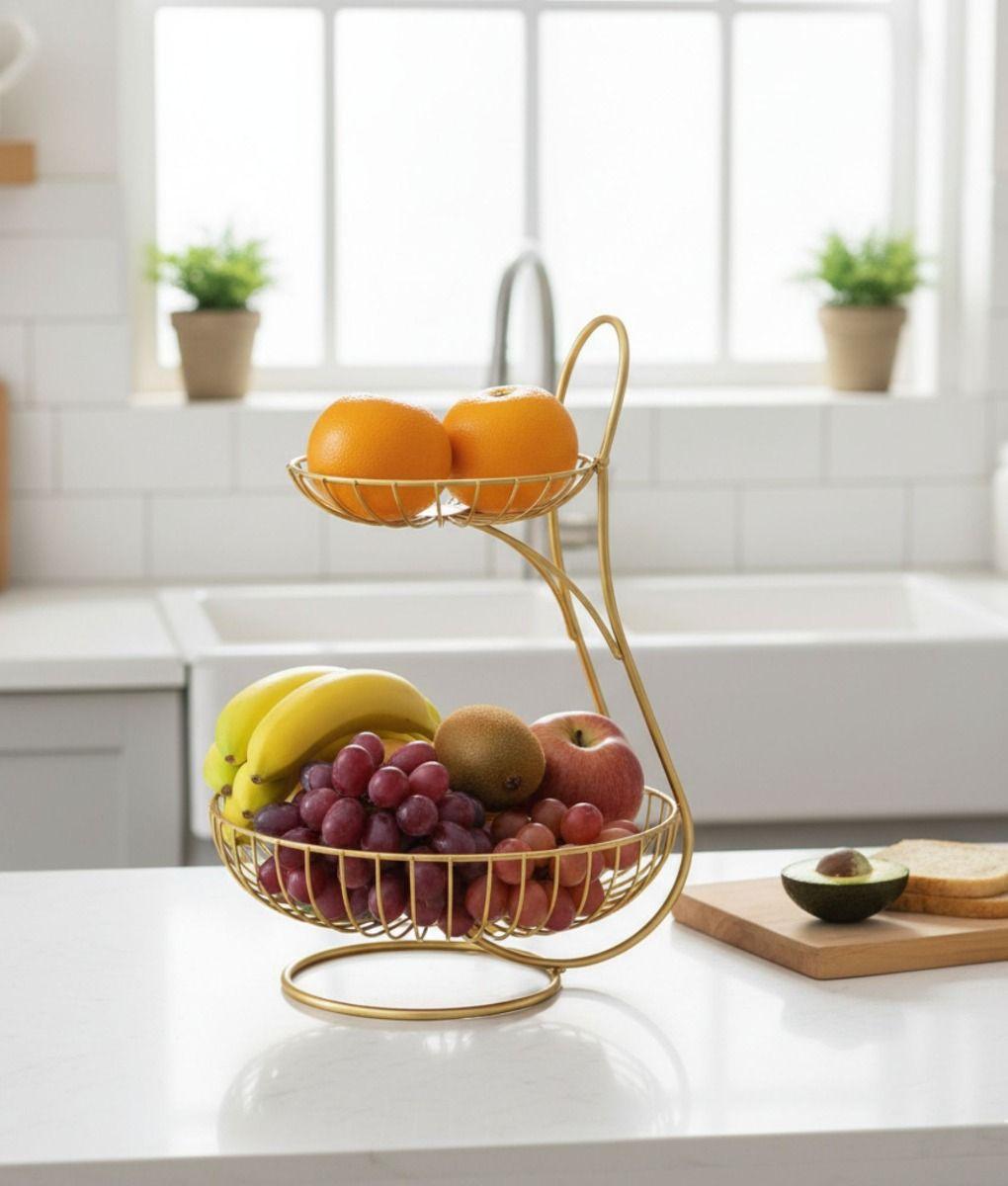 Frutero Decorativo Cesto Frutas Dos Niveles Mostrador Jhn-6