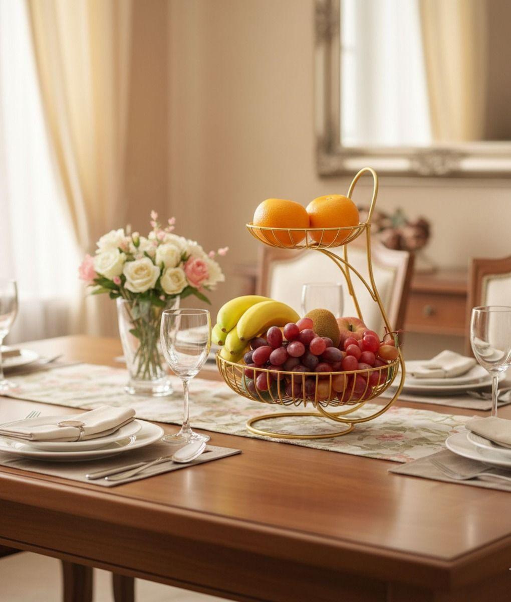 Frutero Decorativo Cesto Frutas Dos Niveles Mostrador Jhn-8