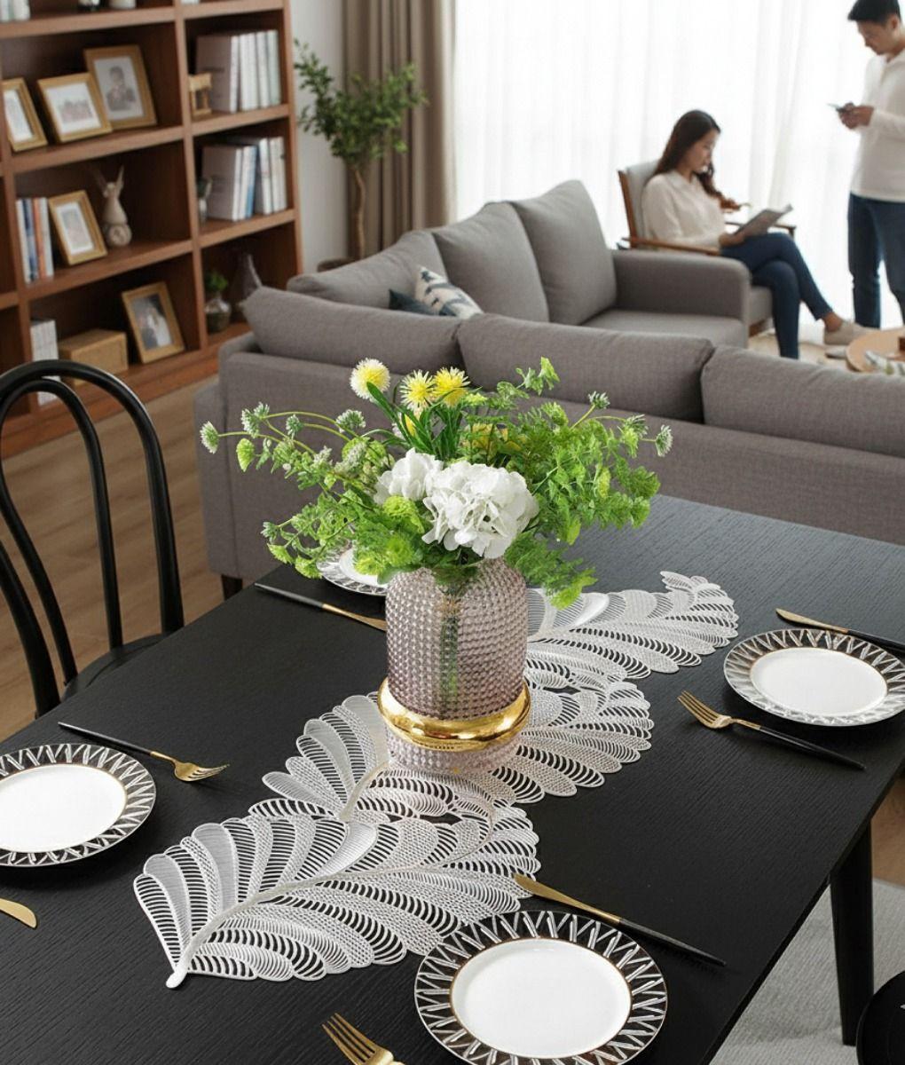 Camino Mesa Decorativo Diseño Hojas Calado Texturizado Jhn-2