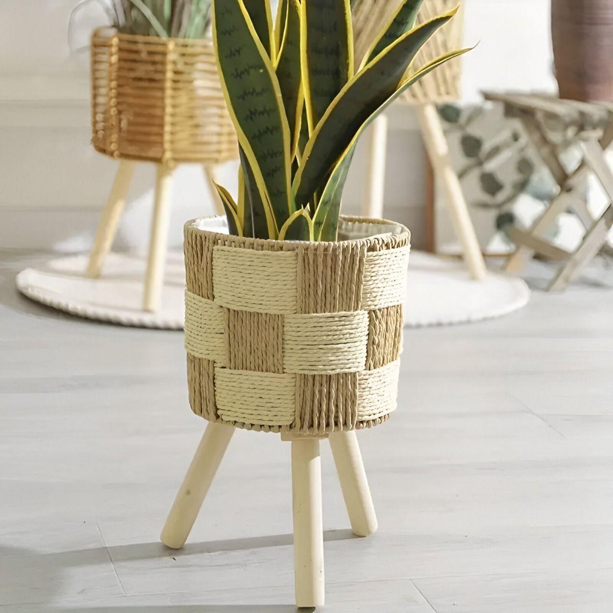 Set De 3 Maceteros Tejidos A Mano Jardín Decoración Jhn-4