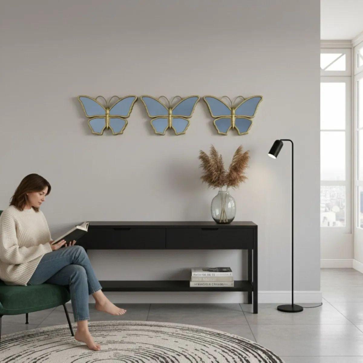 Set 3 Espejo Pared Mariposas Decorativas Arte Relieve Jhn-2