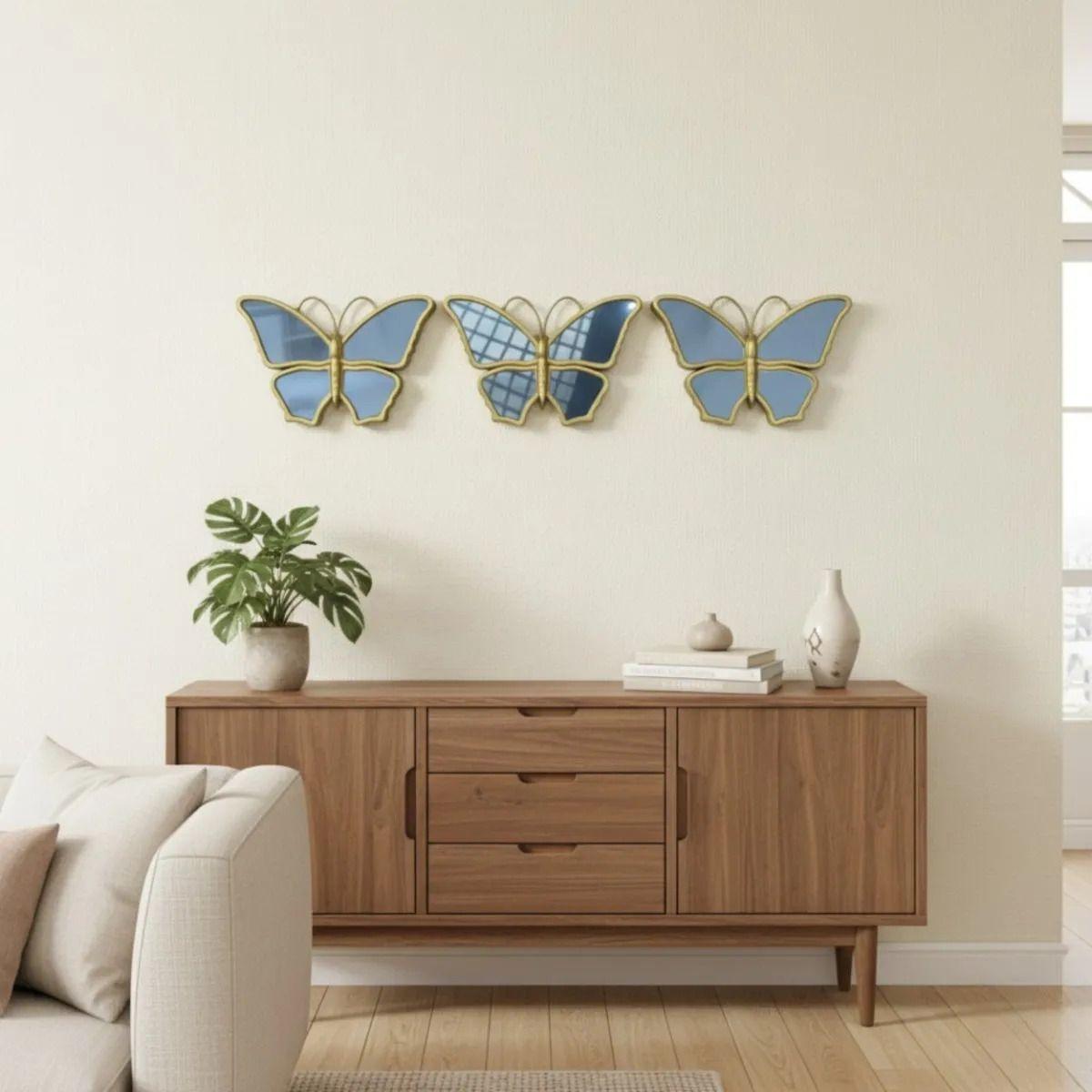 Set 3 Espejo Pared Mariposas Decorativas Arte Relieve Jhn-6