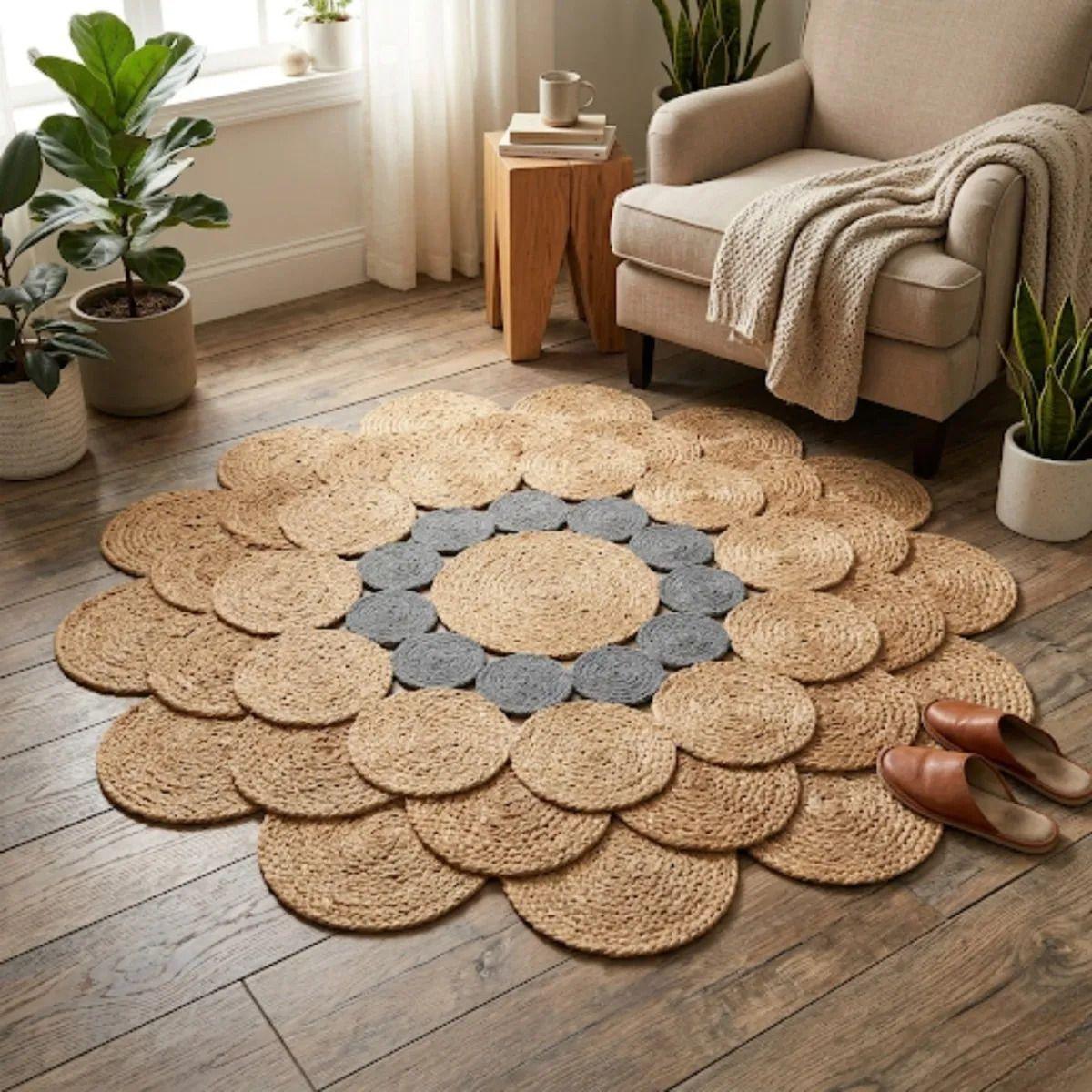 Alfombra Circular Yute Forma Flor Tejida Artesanal ALJ-5