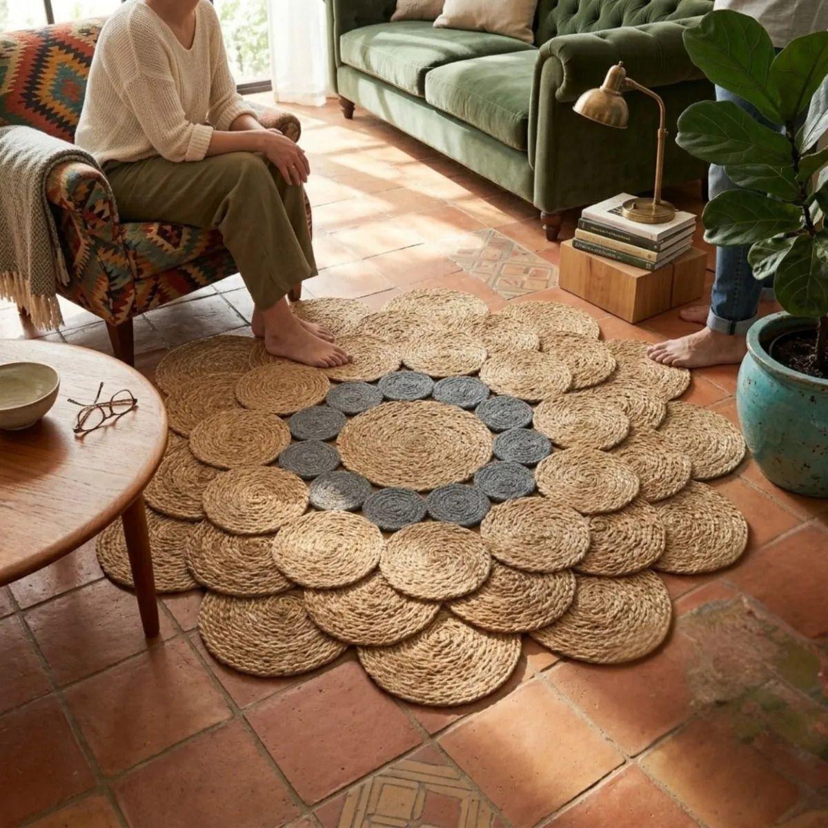 Alfombra Circular Yute Forma Flor Tejida Artesanal ALJ-8