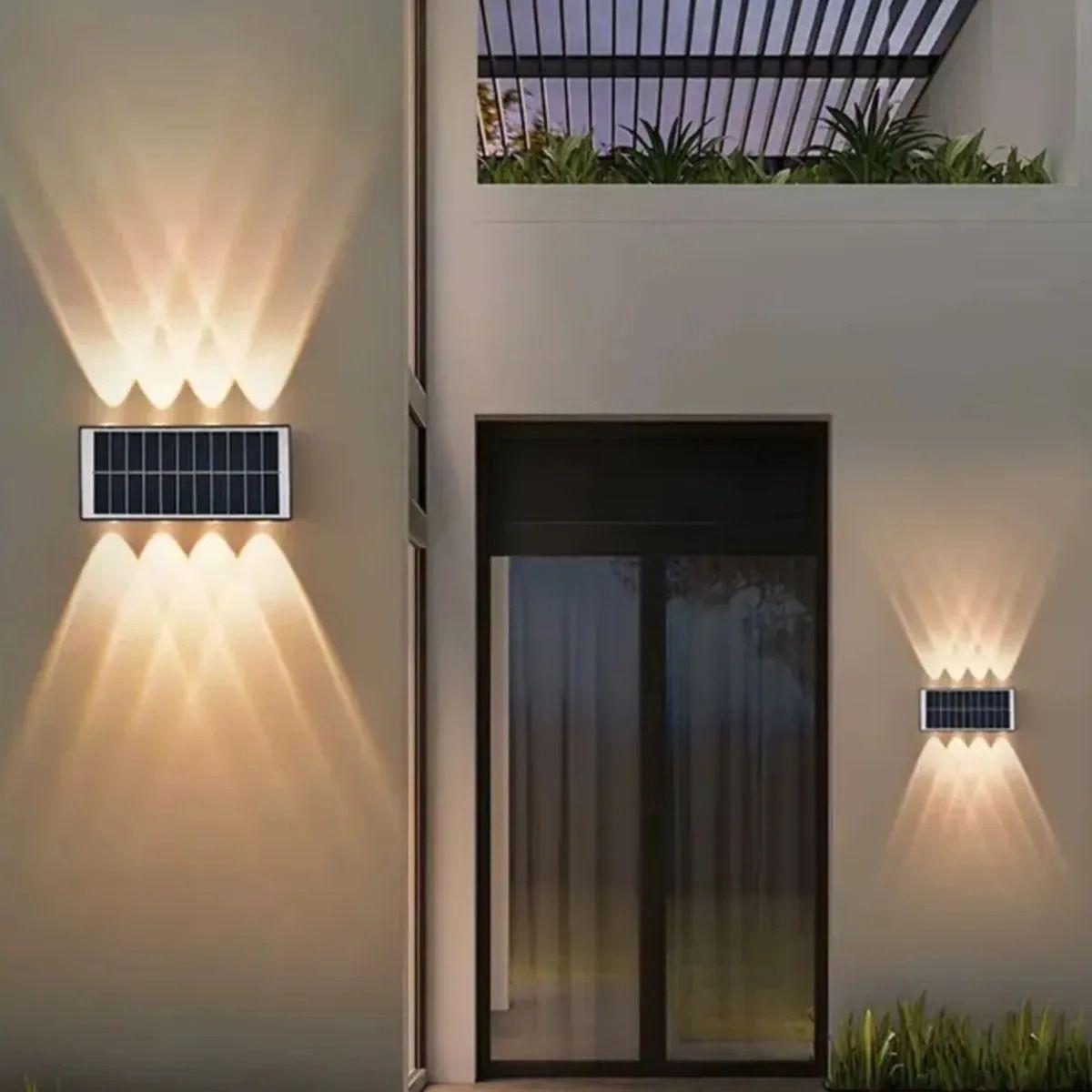 Lámpara Solar Pared Led 8 Focos Exterior Luz Cálida ALJ-6