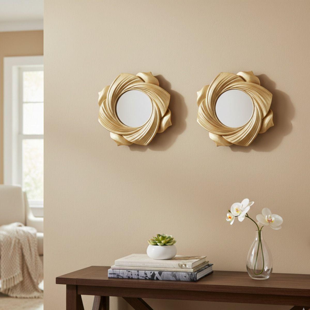 Set 2 Espejo Decorativo Pared Pétalo Flor Remolino Jhn-5