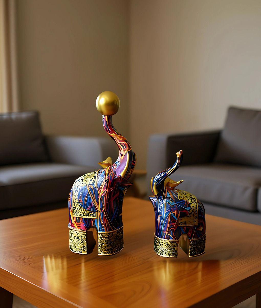 Set 2 Figura Decorativa Elefante Graffiti Colorido Hogar Jhn-5