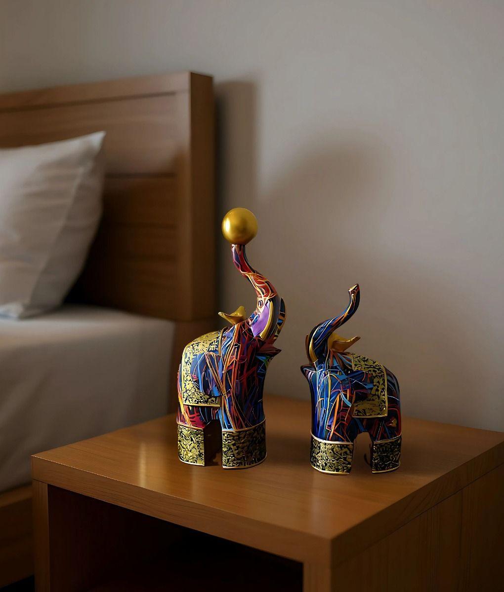 Set 2 Figura Decorativa Elefante Graffiti Colorido Hogar Jhn-6