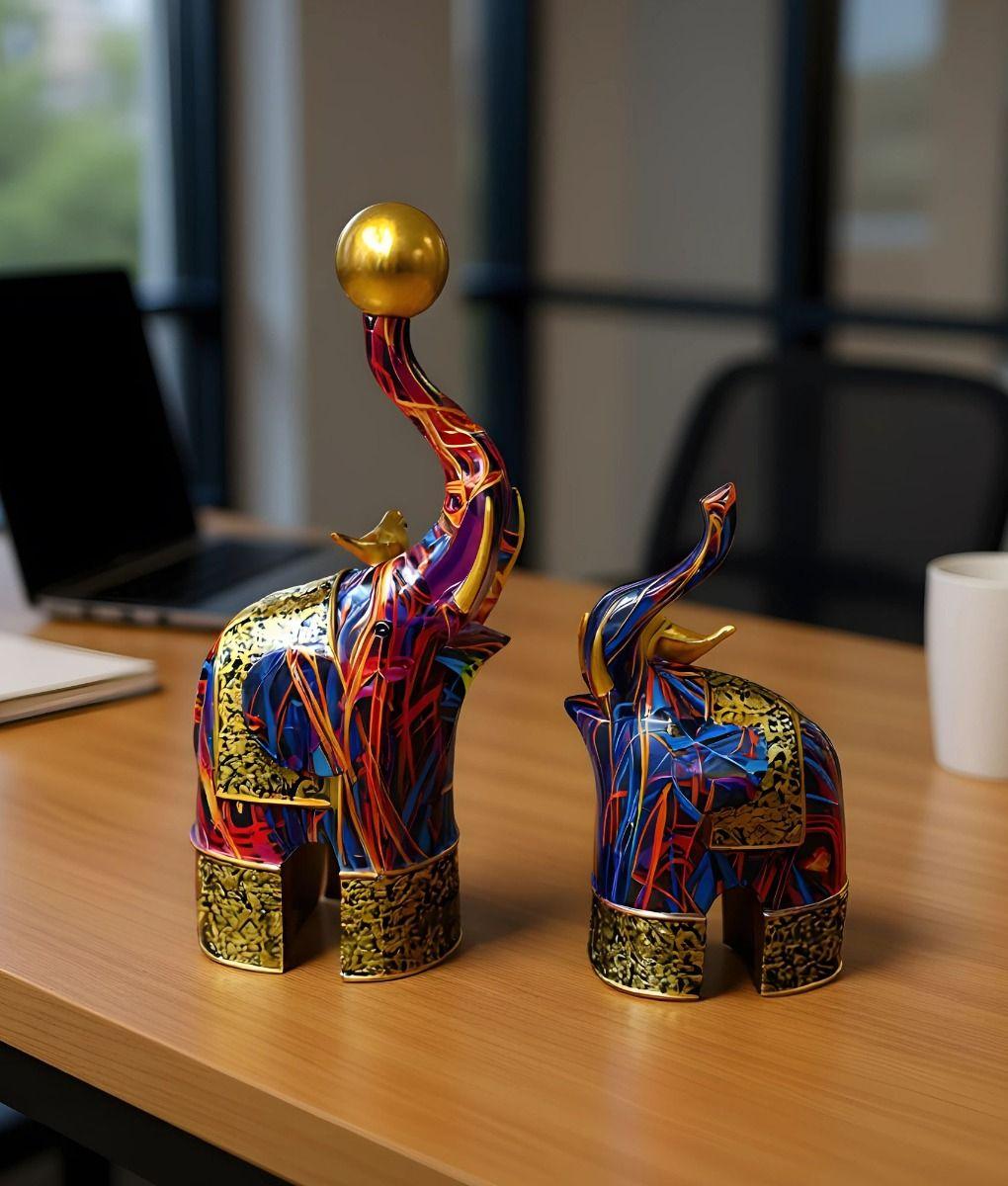 Set 2 Figura Decorativa Elefante Graffiti Colorido Hogar Jhn-7