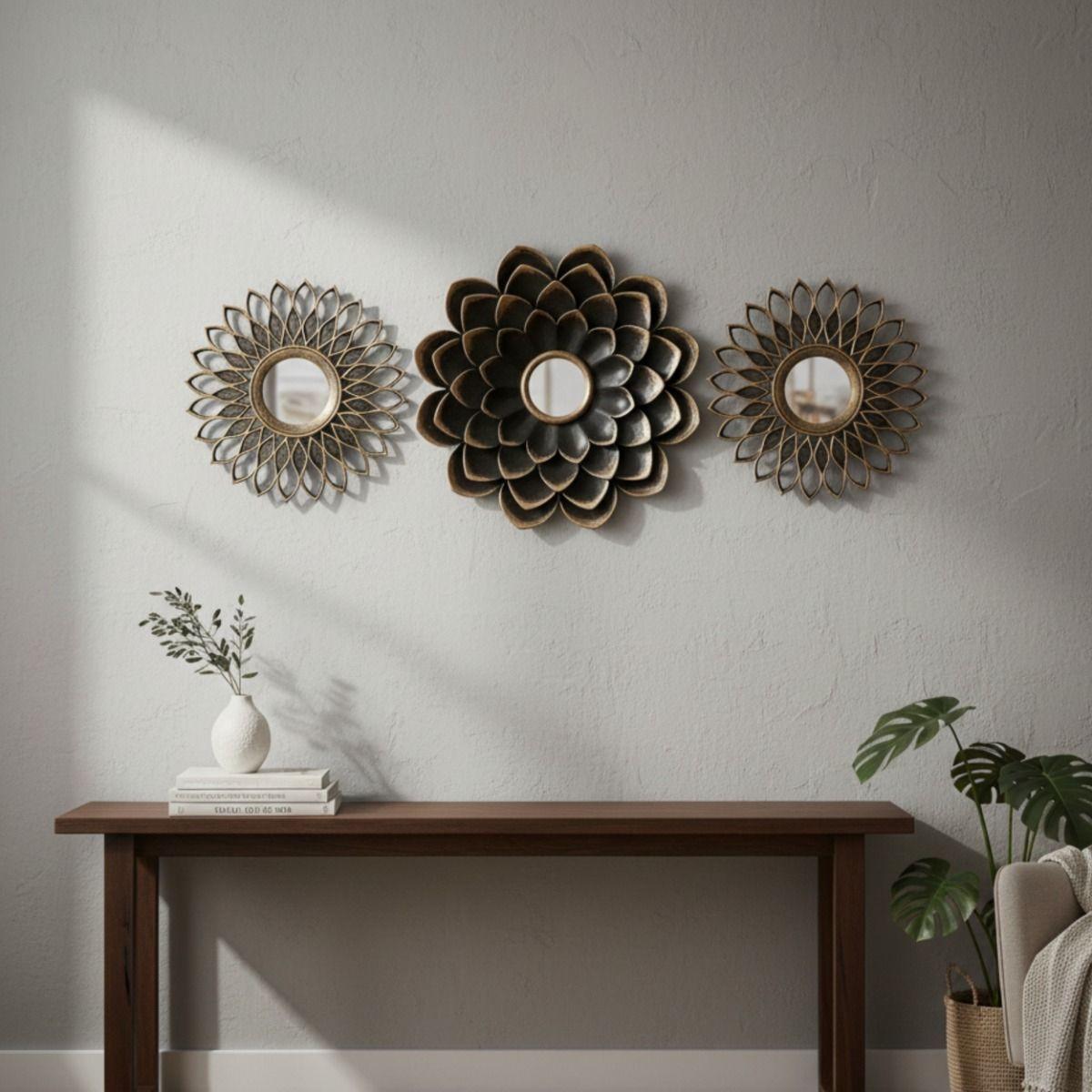 Espejo Pared Floral Conjunto Decorativo 3 Pza Hogar Jhn-7