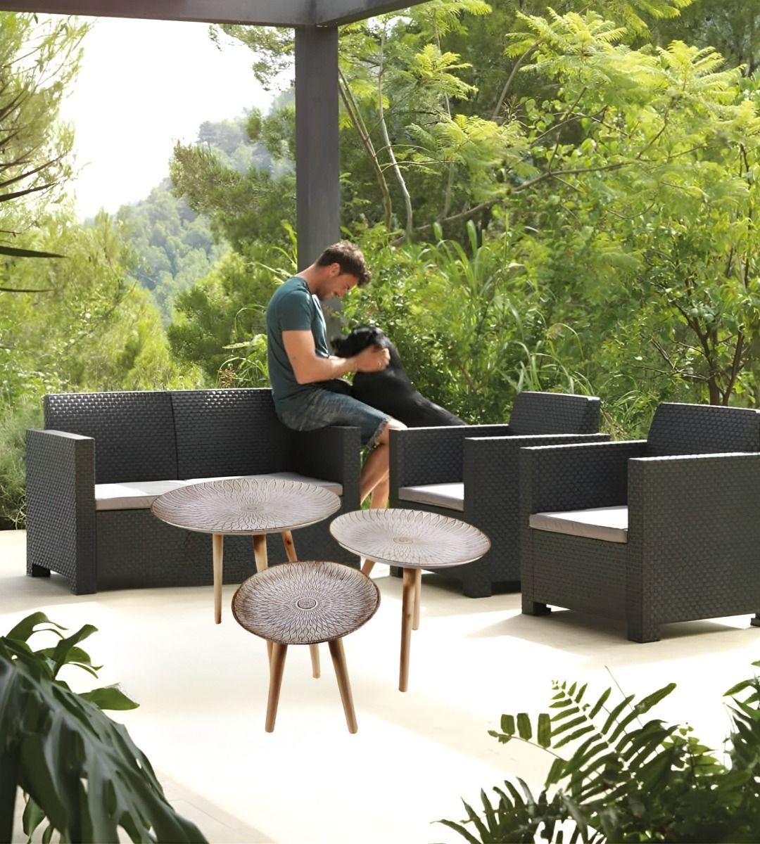 Set 3 Mesas Centro Nórdica Mandala Decorativa Redonda Jhn-2