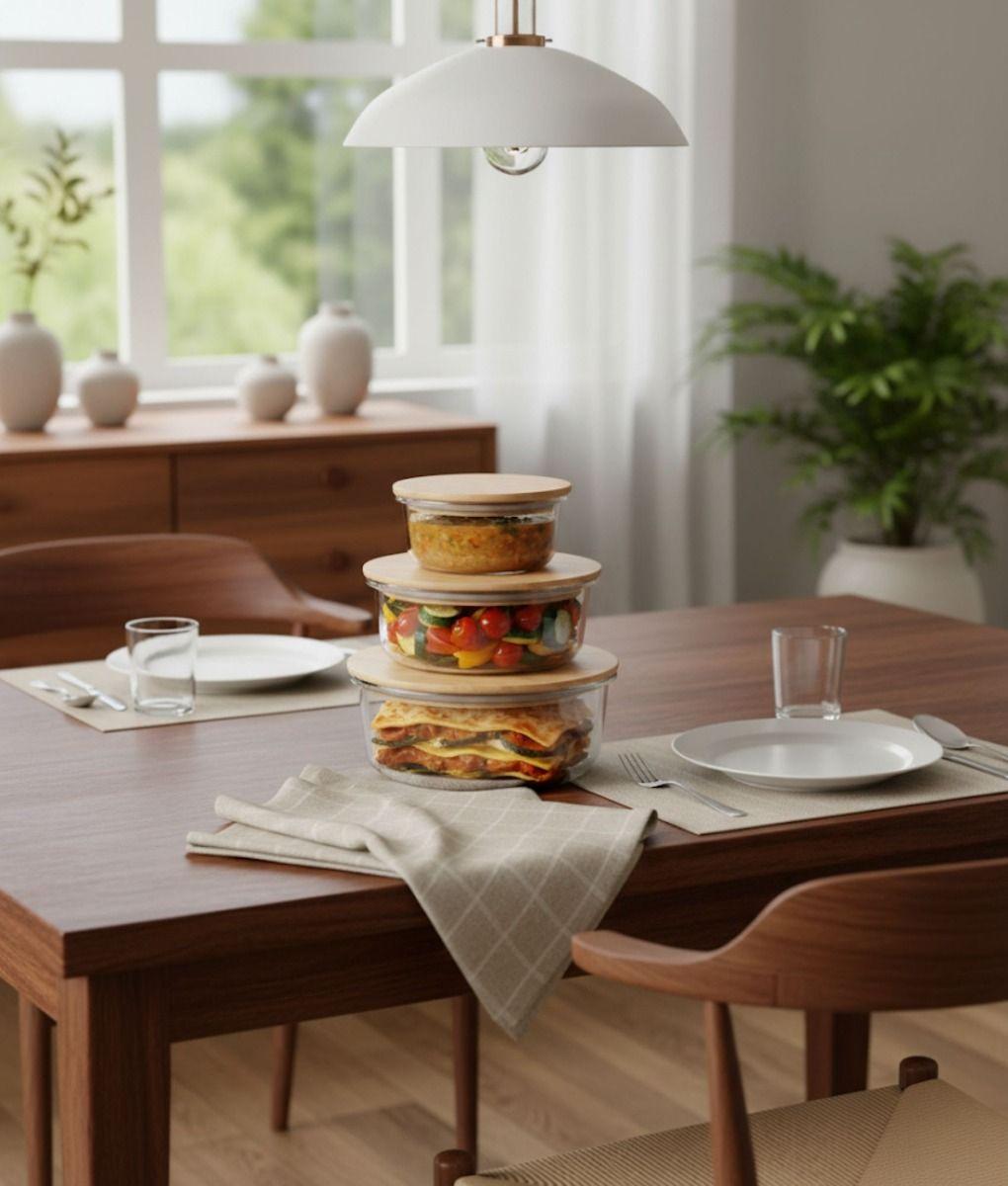 Juego 3 Bowl Recipiente Tapa Almacenamiento Organizador Jhn-8