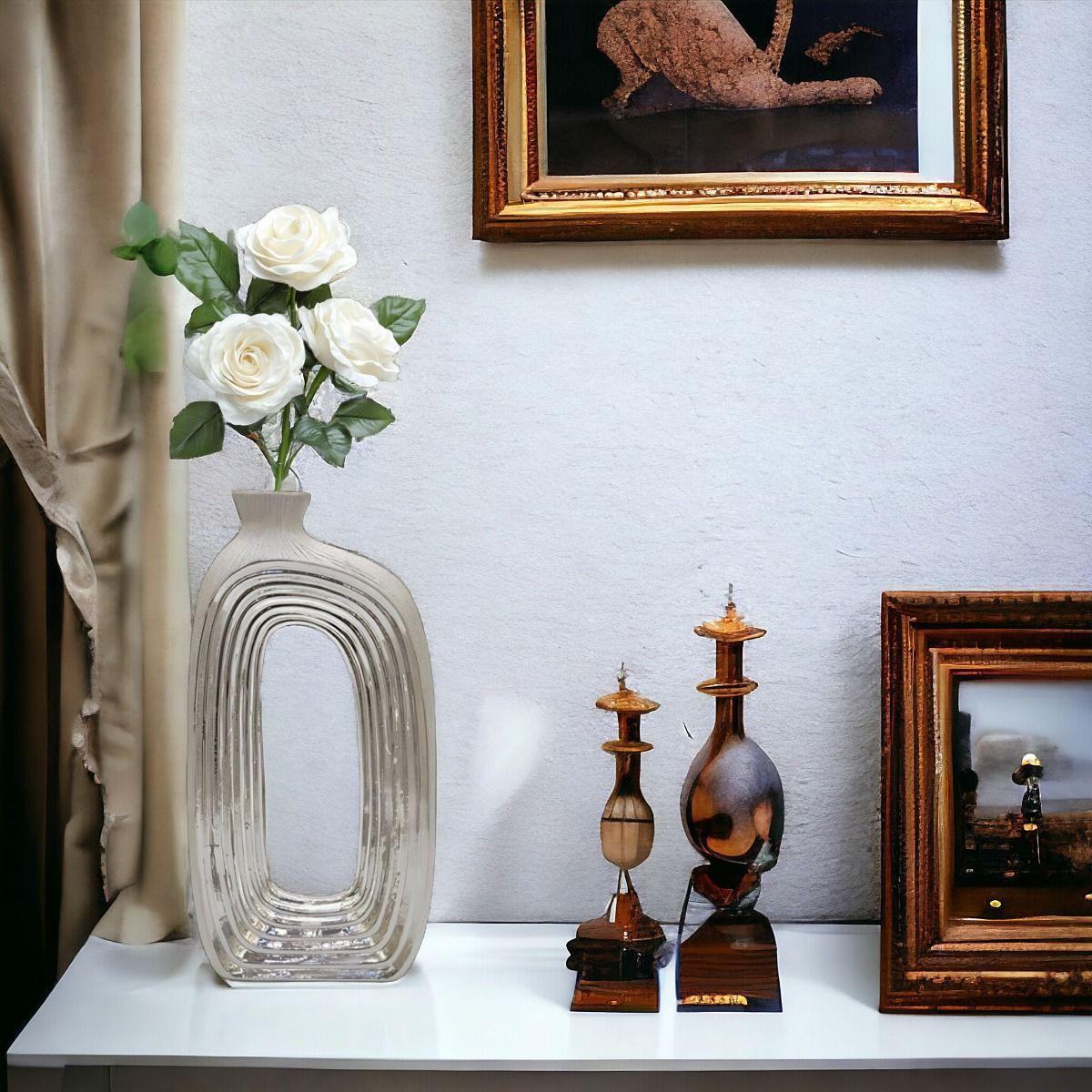 Florero Jarrón Cerámica Abierto Decoración Plateado Jhn-4