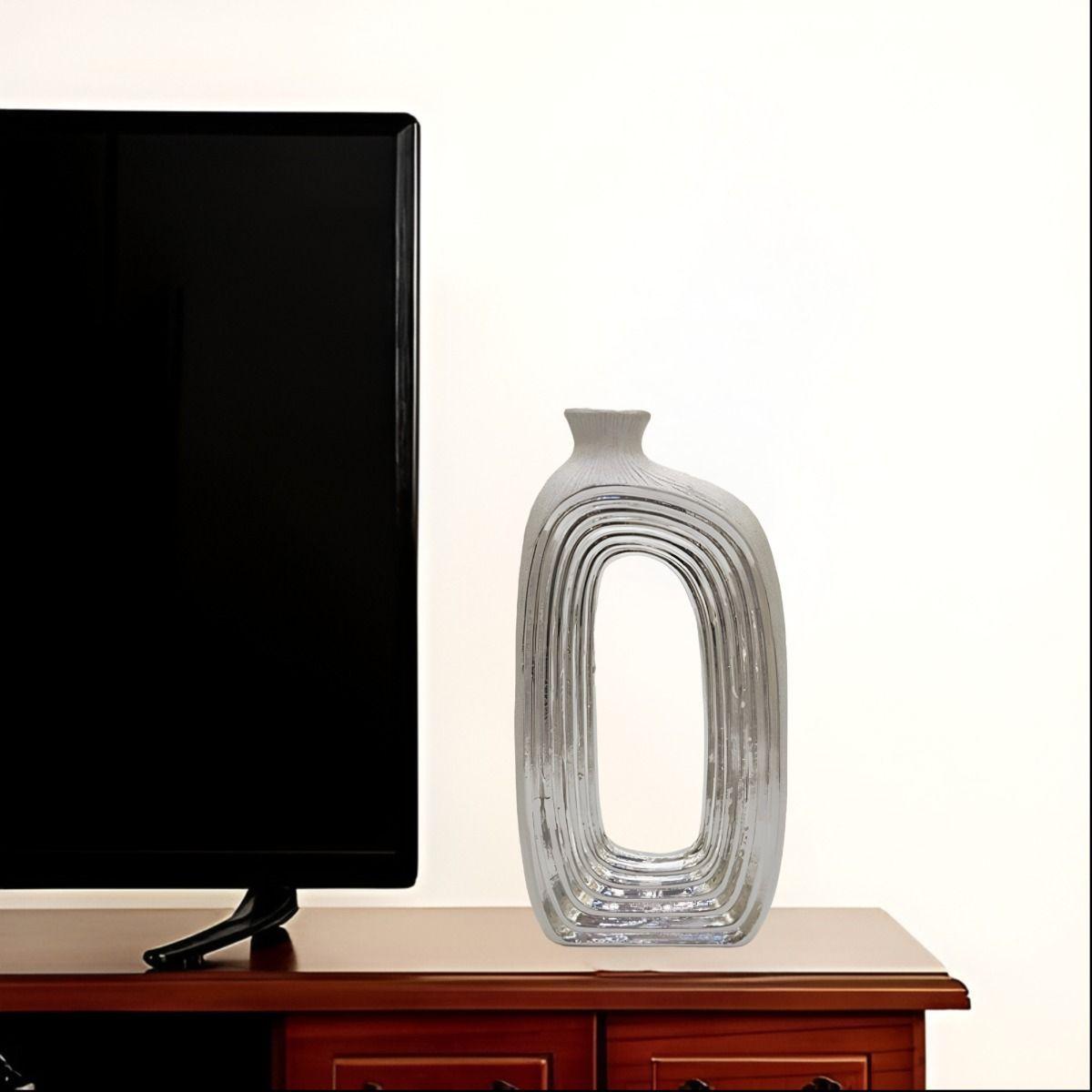 Florero Jarrón Cerámica Abierto Decoración Plateado Jhn-5