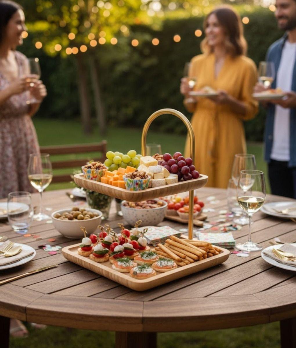 Bandeja Decorativa Elevada Cuadrada Doble Nivel Jhn-3