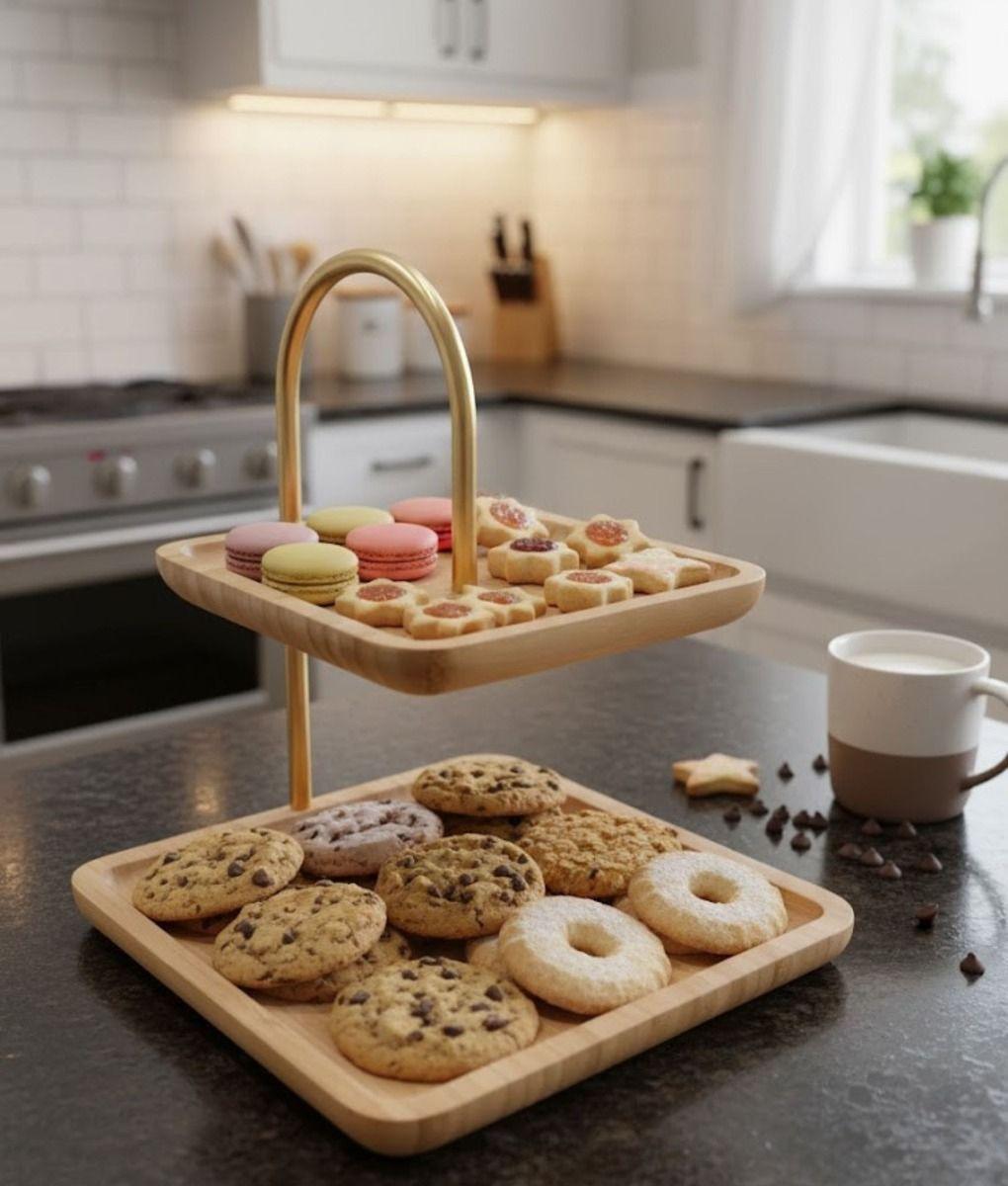 Bandeja Decorativa Elevada Cuadrada Doble Nivel Jhn-8