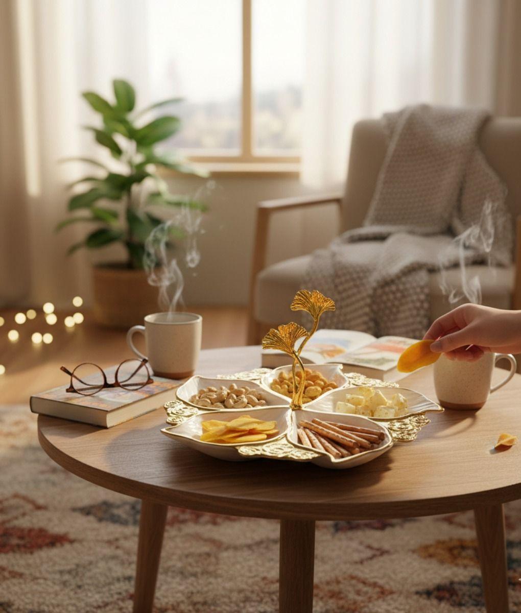 Bandeja Decorativa Centro Mesa Flor Imperial Ginkgo Jhn-6