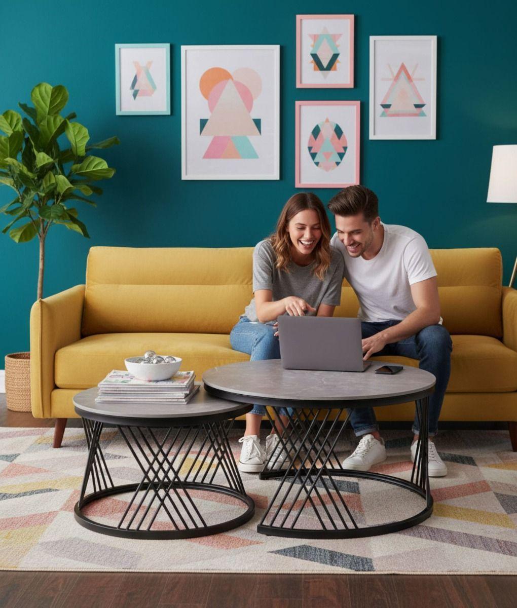 Set 2 Mesa Centro Auxiliar Combinada Decorativa Hogar Jhn-4