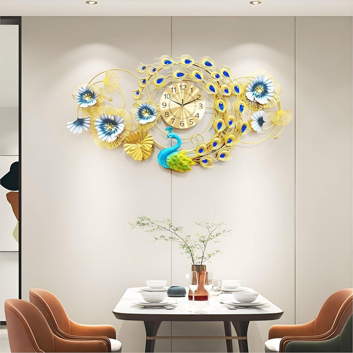 Reloj Pared Floral Pavo Real Decorativo Atemporal Jhn-2