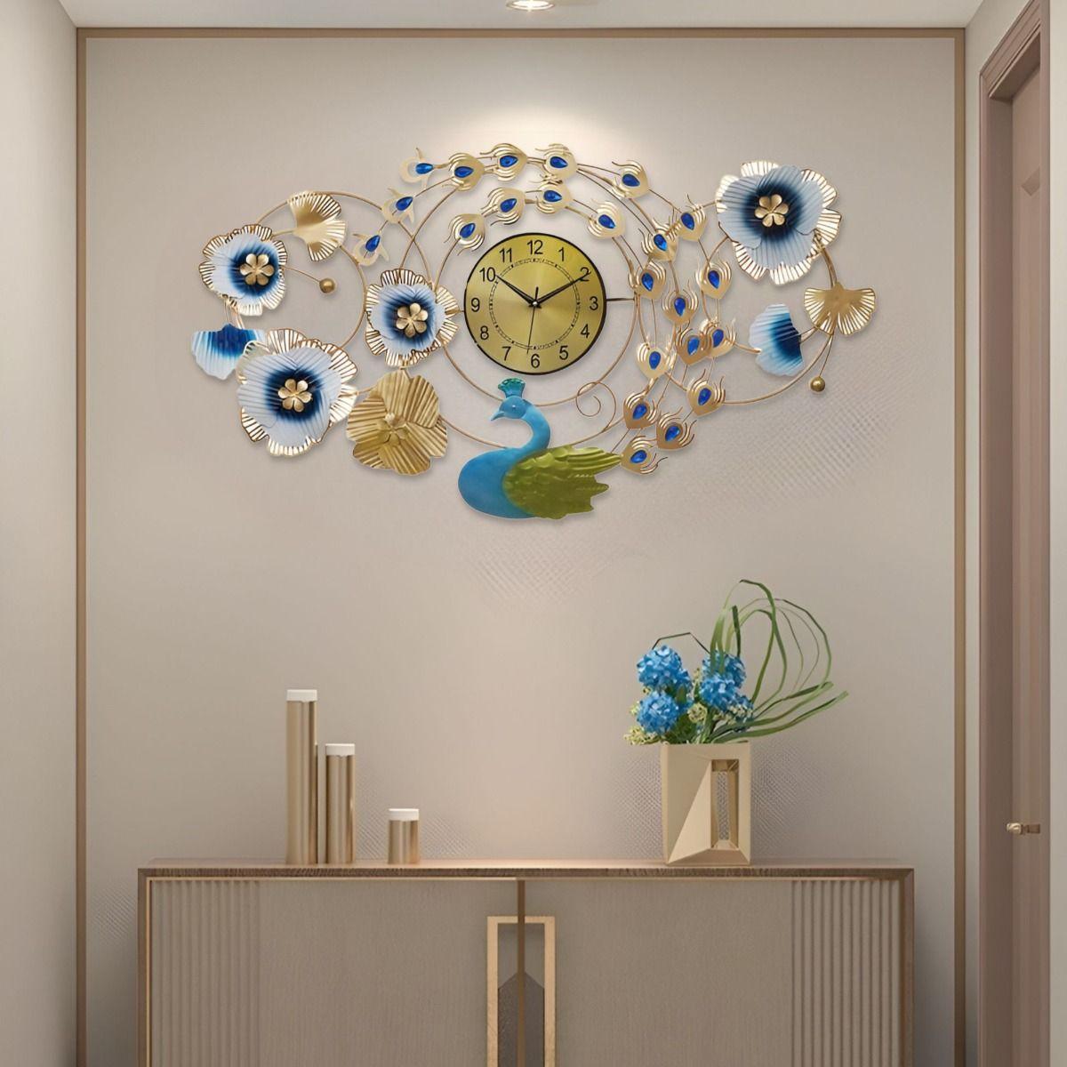 Reloj Pared Floral Pavo Real Decorativo Atemporal Jhn-4