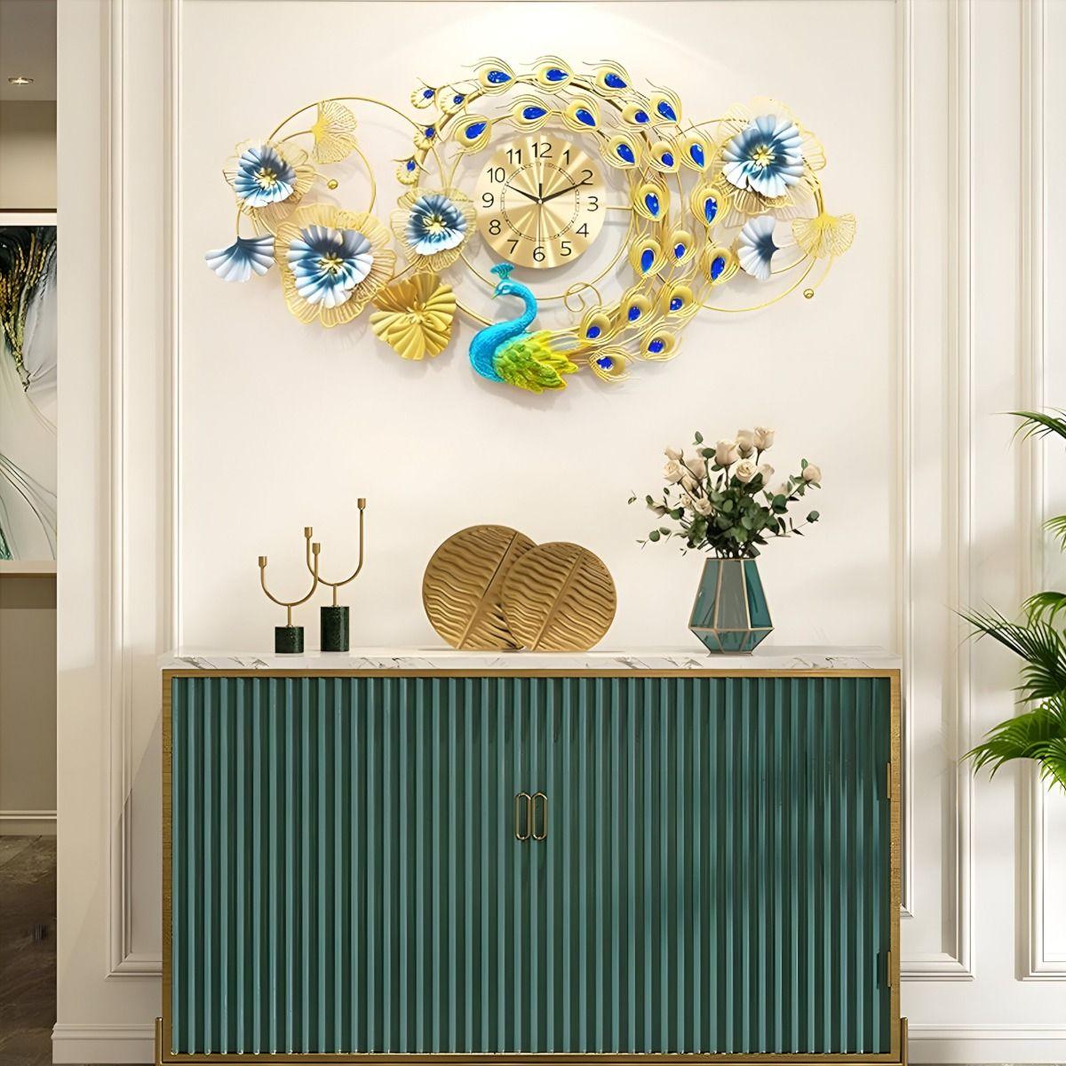 Reloj Pared Floral Pavo Real Decorativo Atemporal Jhn-6