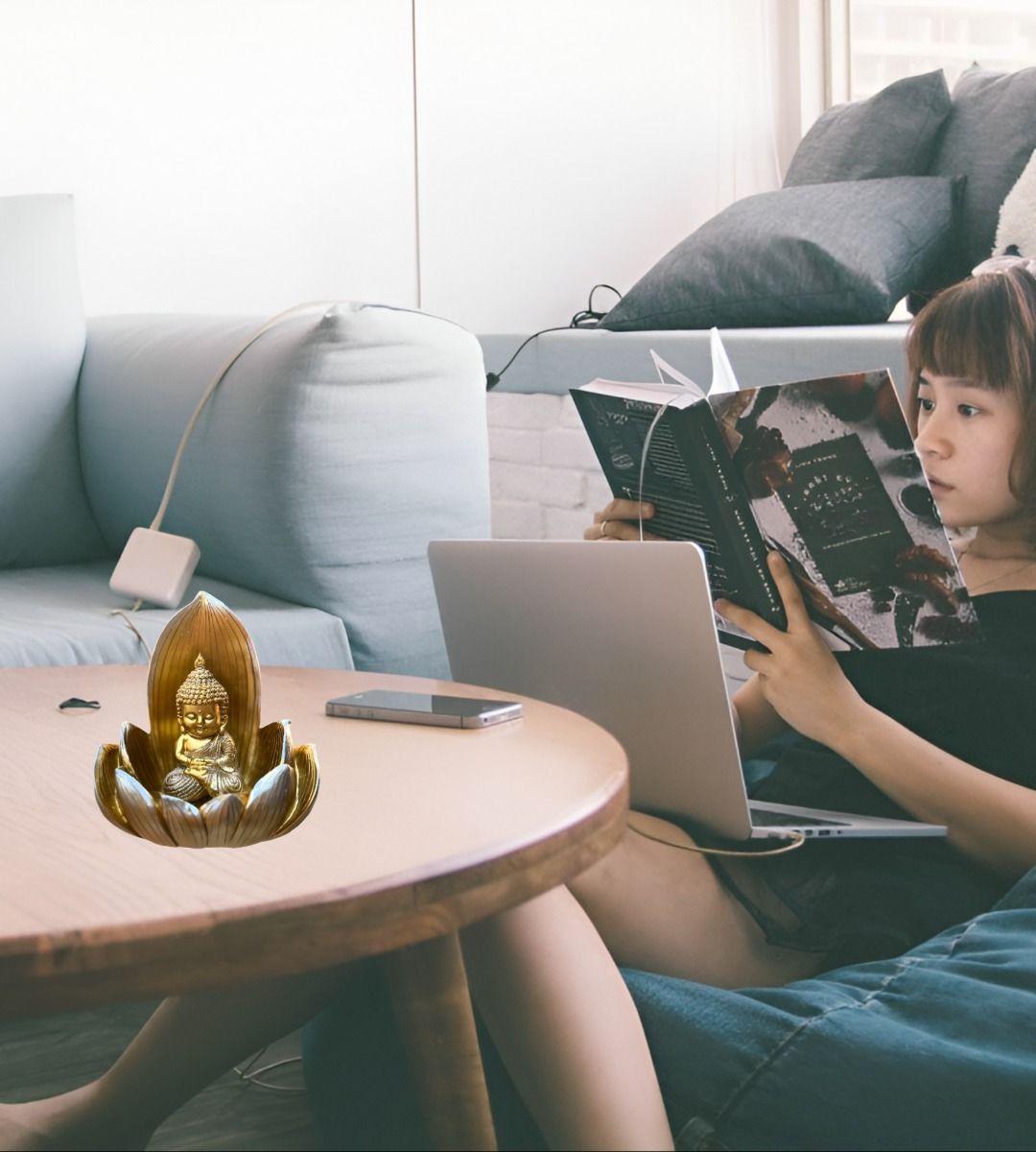 Figura Decorativa Buda Flor Loto Estatua Dorada Jhn-2