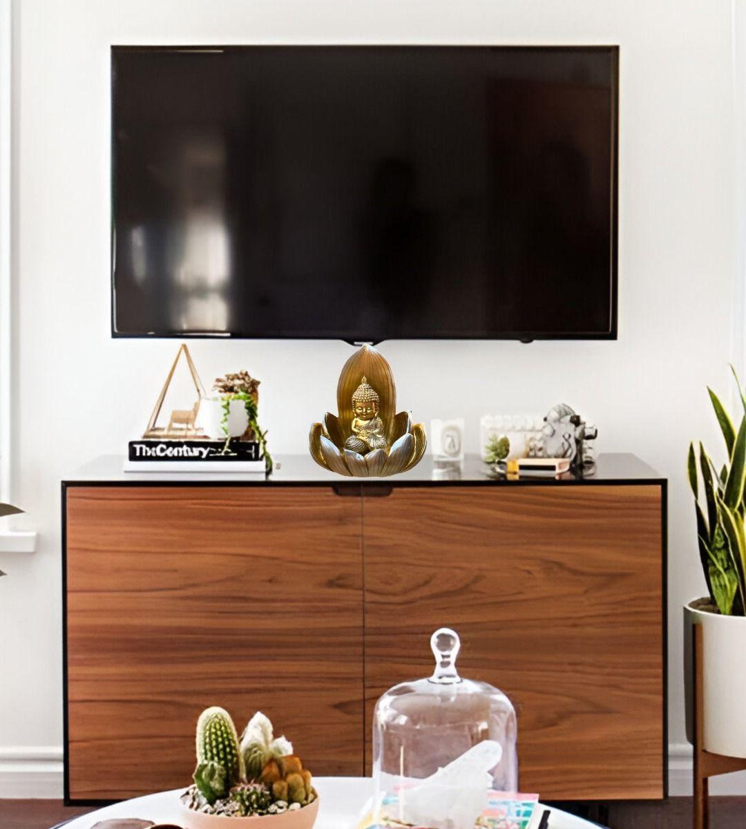 Figura Decorativa Buda Flor Loto Estatua Dorada Jhn-5