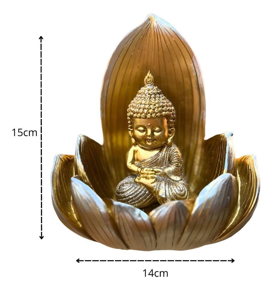 Figura Decorativa Buda Flor Loto Estatua Dorada Jhn-9