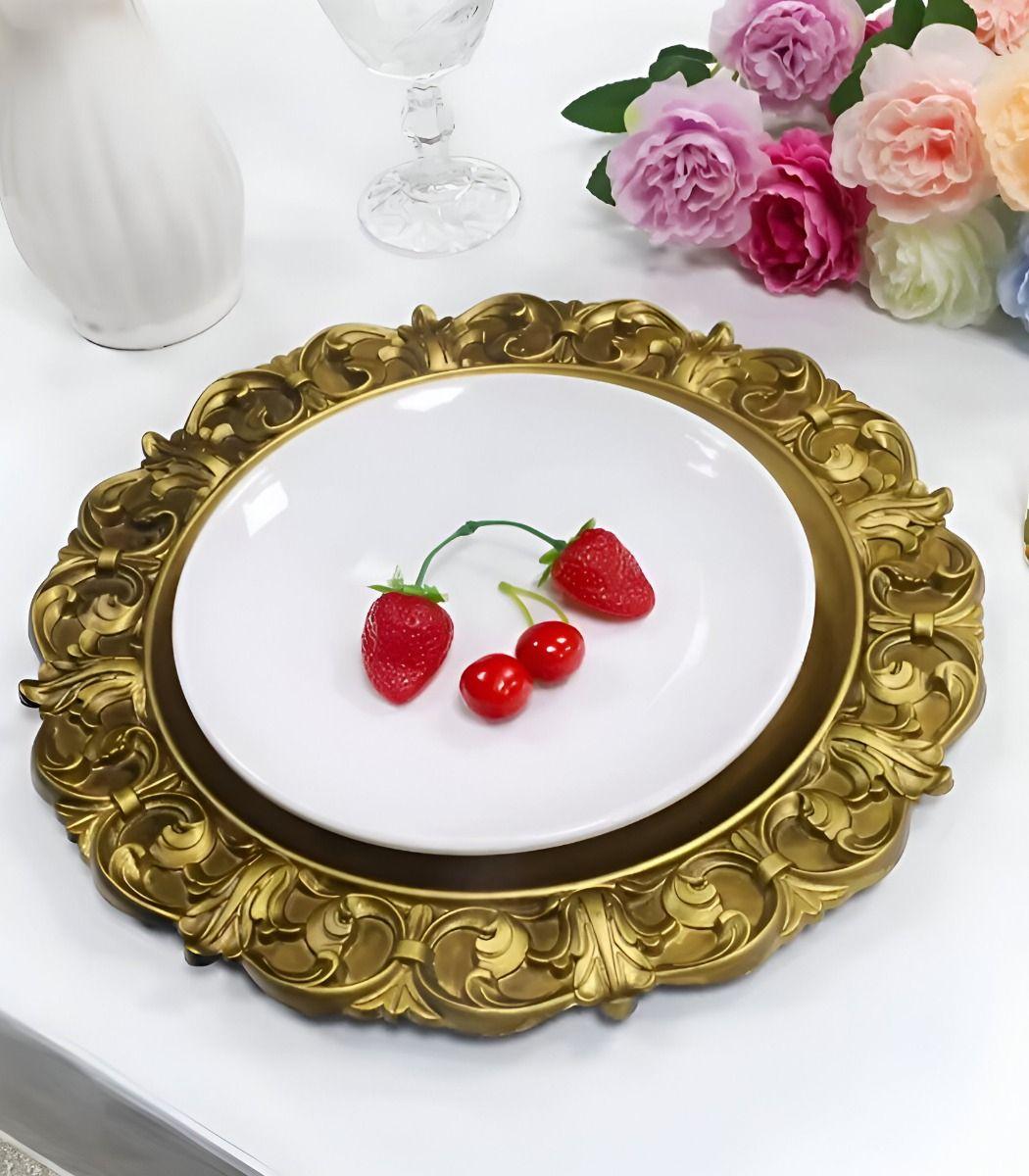Set 2 Plato Base Carga Relieve Vintage Mesa Decorativo Jhn-7