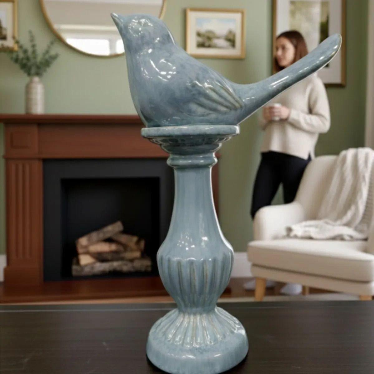Figura Decorativa Pájaro Pedestal Adorno Vintage Hogar Jhn-3