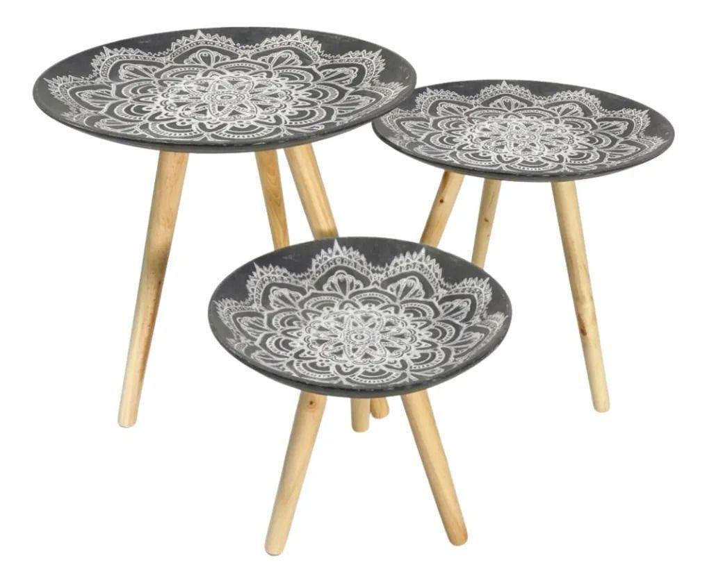 Set 3 Mesas Auxiliares Tipo Nido Arte Mandala Estilo Zen ALJ-0