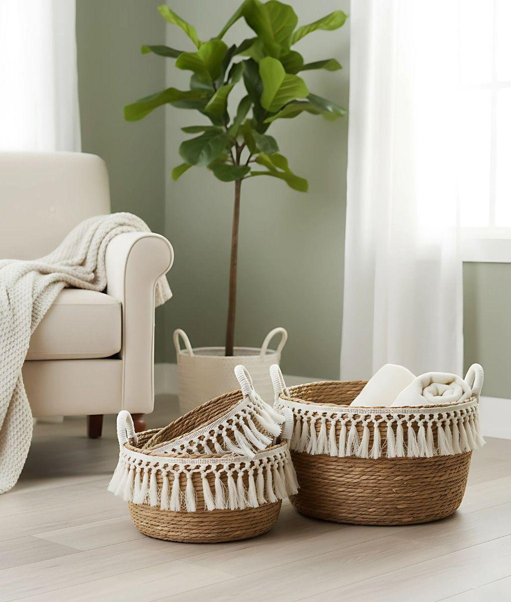 Set 3 Canastos Decorativos Almacenamiento Natural Hogar Jhn-8