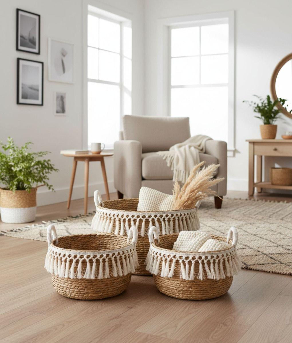 Set 3 Canastos Decorativos Almacenamiento Natural Hogar Jhn-9