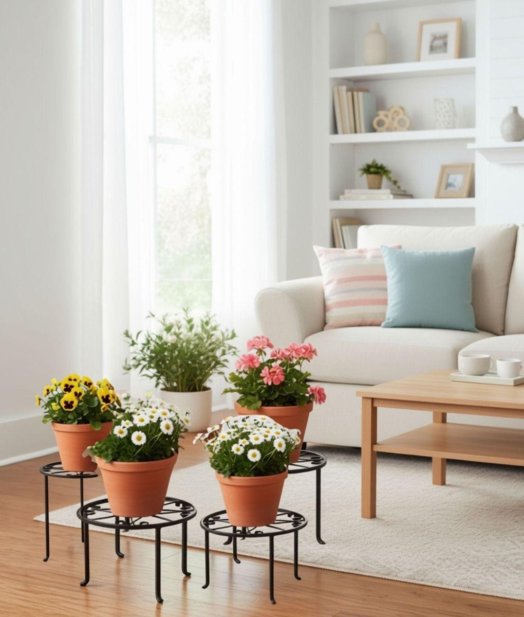 Set 4 Porta Maceta Soporte Decorativo Diseño Floral Jhn-7