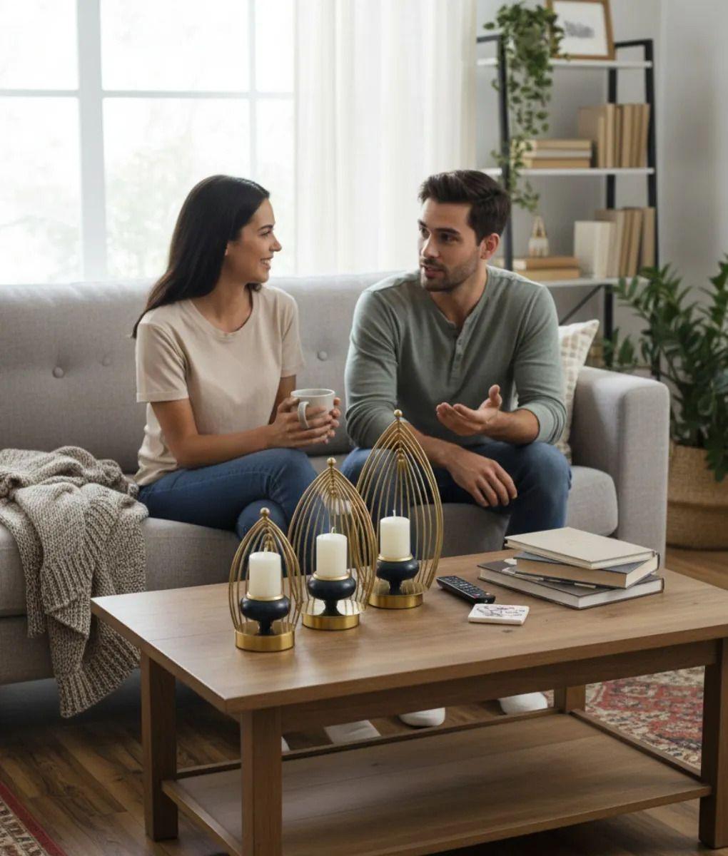 Portavela Decorativo Forma Hoja Jaula Escultural Hogar Jhn-2