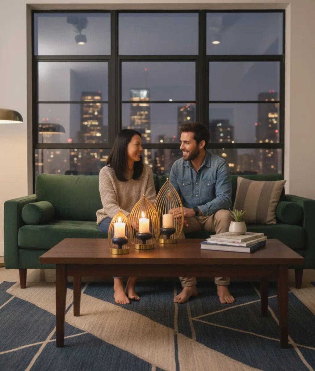 Portavela Decorativo Forma Hoja Jaula Escultural Hogar Jhn-5