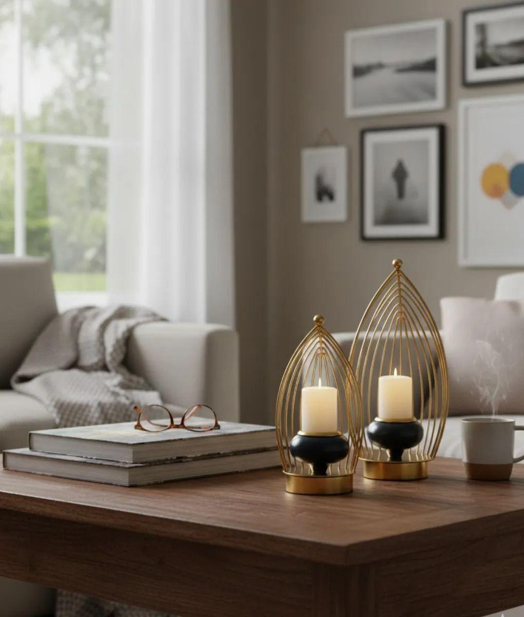 Portavela Decorativo Forma Hoja Jaula Escultural Hogar Jhn-6