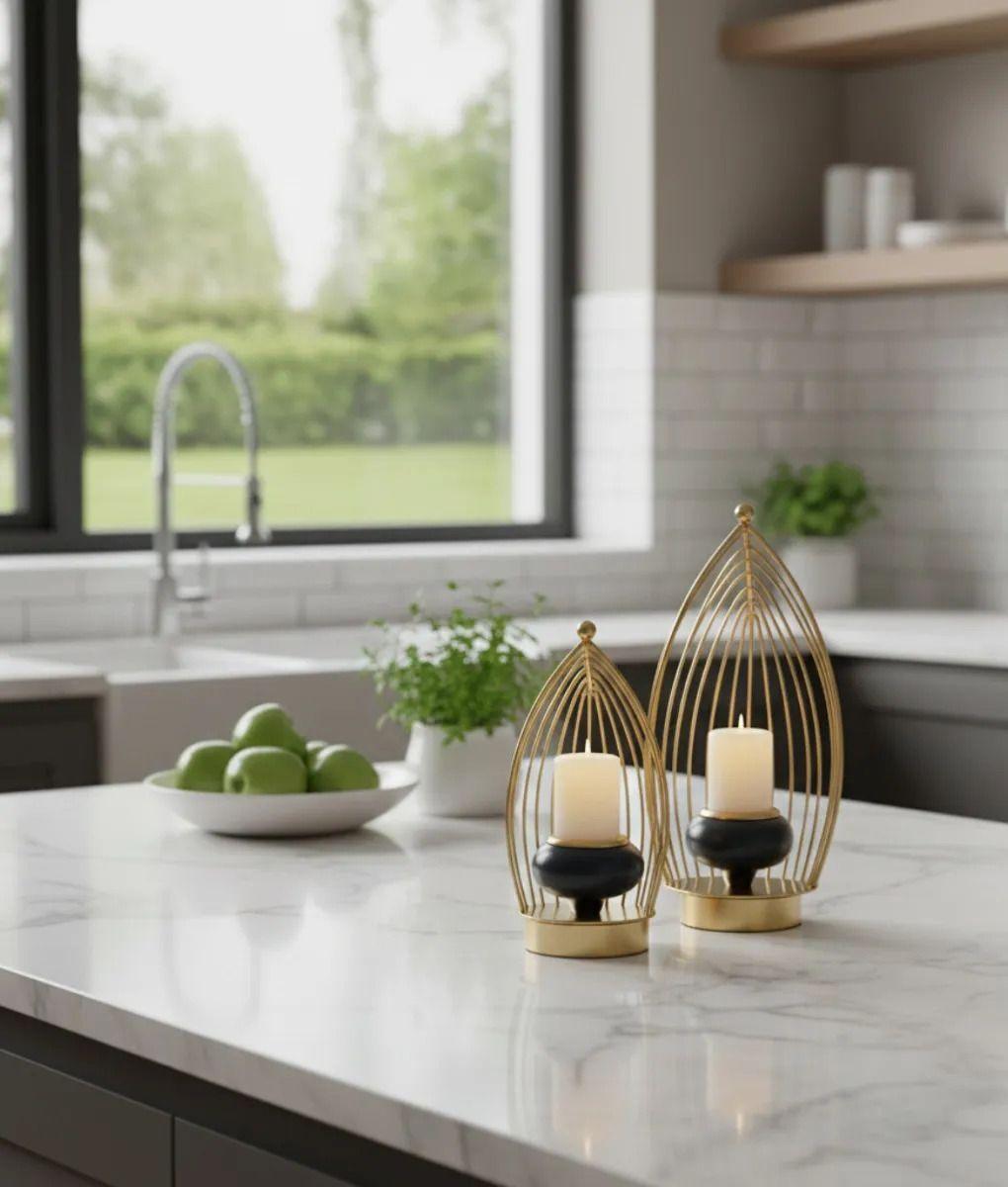 Portavela Decorativo Forma Hoja Jaula Escultural Hogar Jhn-7