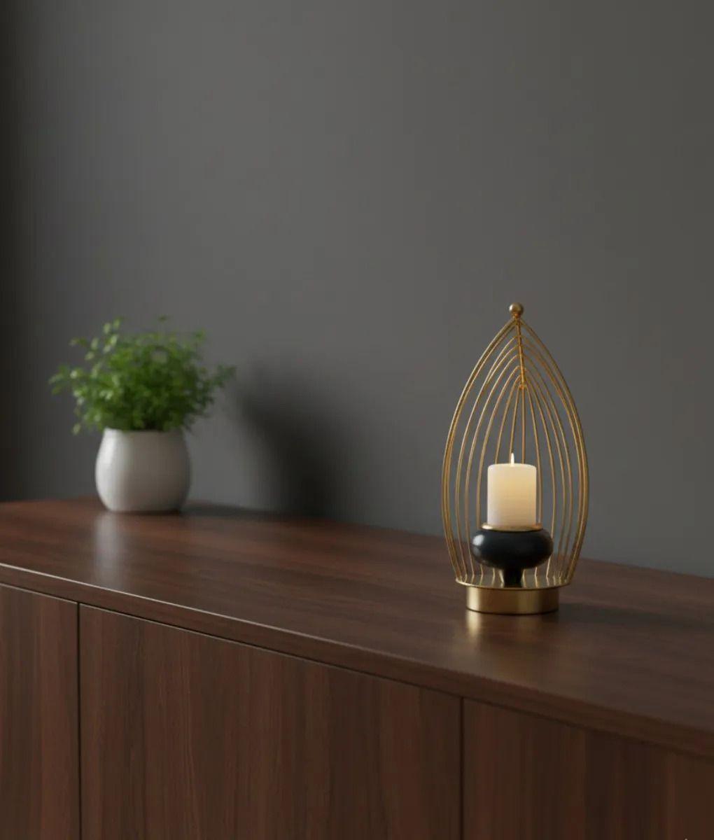 Portavela Decorativo Forma Hoja Jaula Escultural Hogar Jhn-8