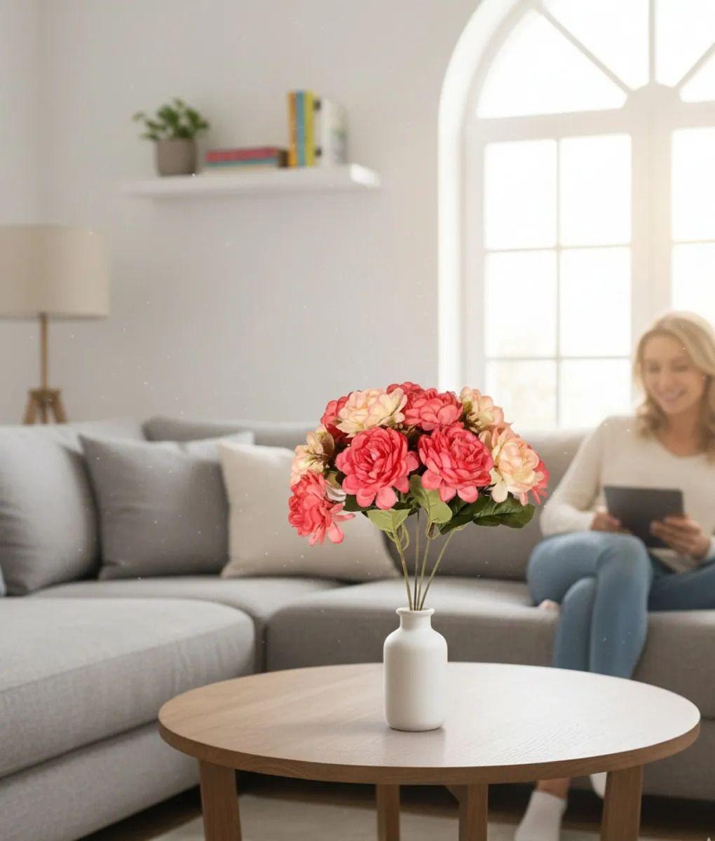 Set 5 Flores Decorativas Artificiales Ramo Claveles Jhn-3