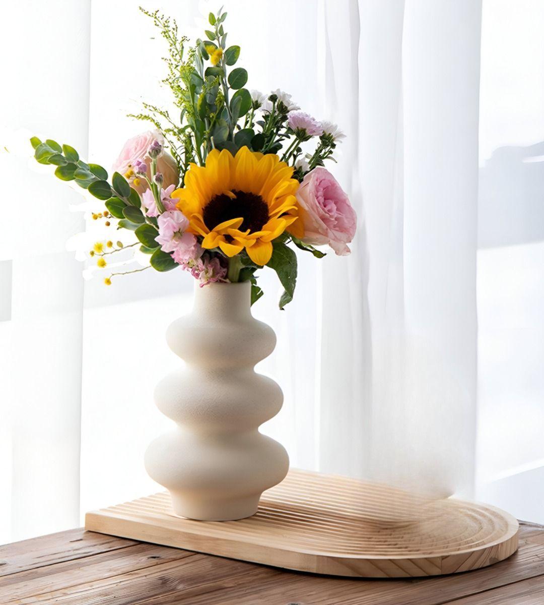 Jarrón Ondulado Moderno Flores Minimalista 21cm Jhn-8