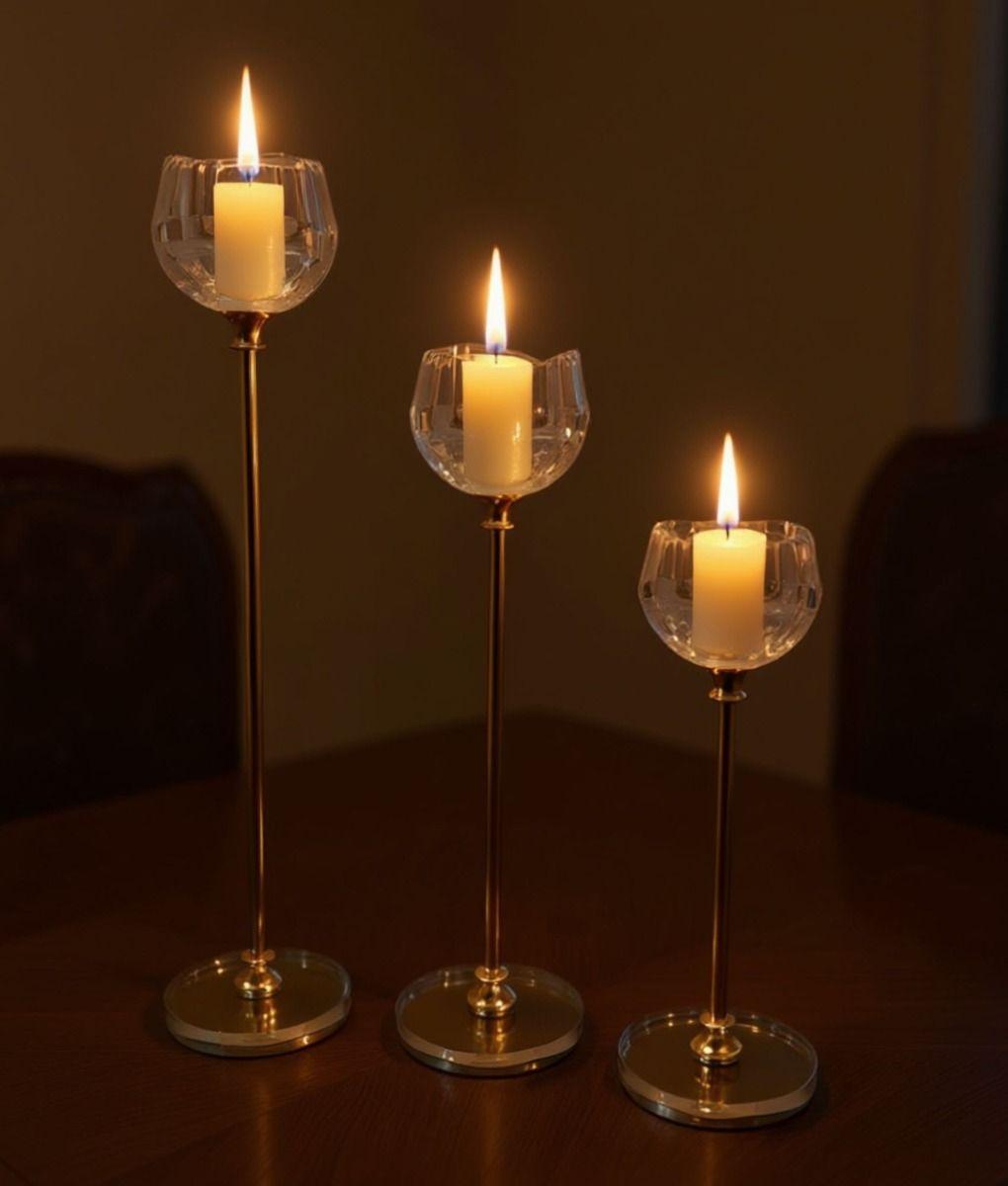 Set 3 Portavela Decorativo Flor Diseño Moderno Adorno Jhn-8