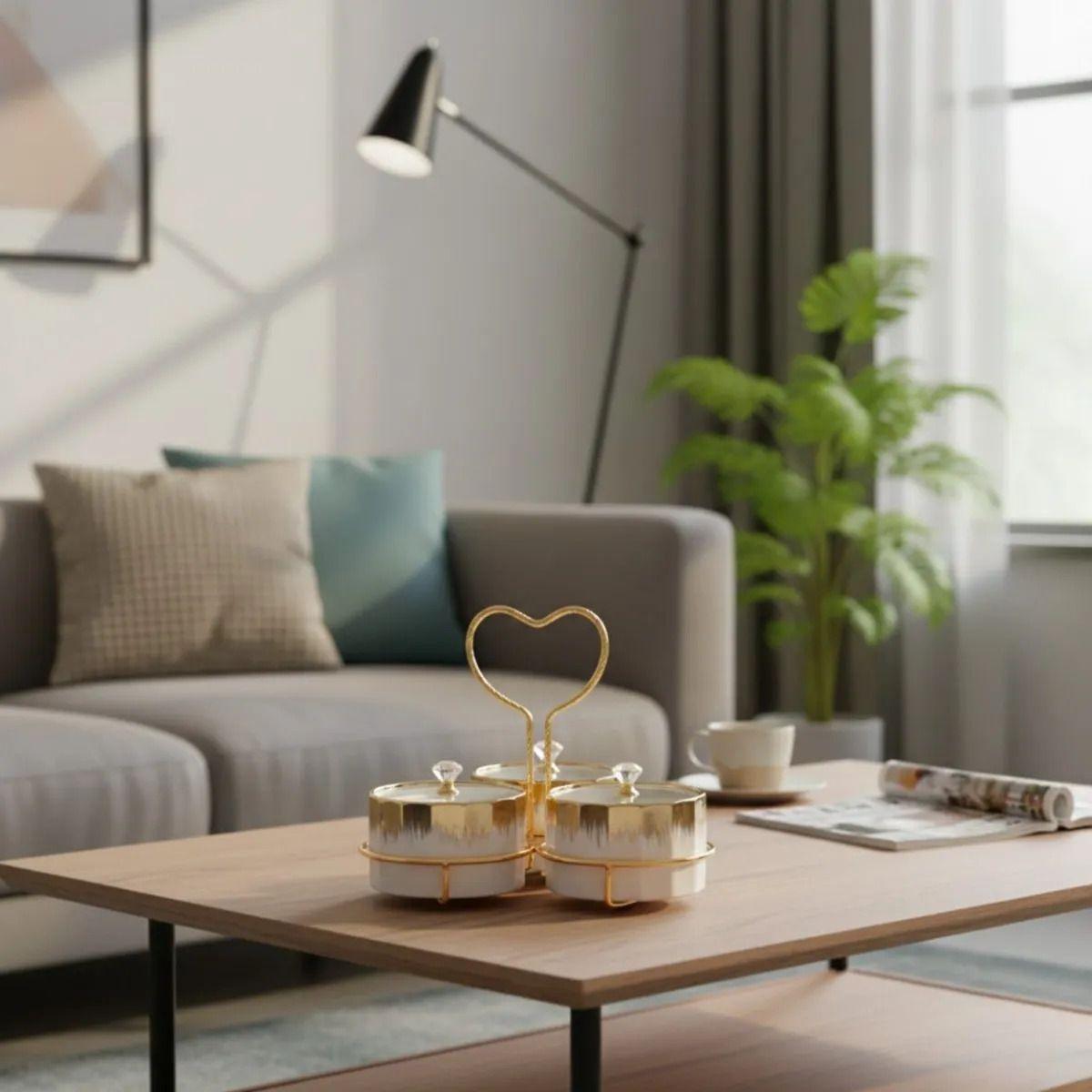 Juego 3 Soporte Snacks Diseño Corazón Elegante Aperitivo Jhn-7